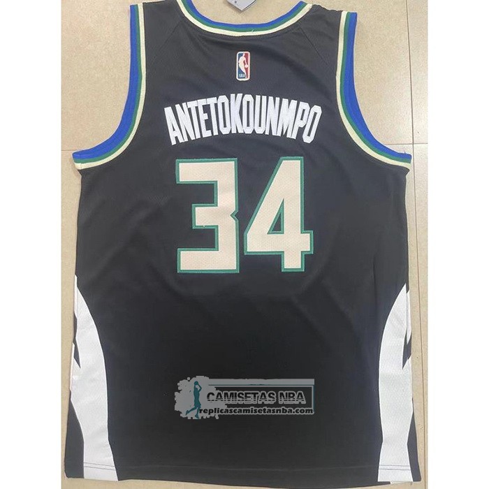 Camiseta Milwaukee Bucks Giannis Antetokounmpo NO 34 Statement 2022-23 Negro